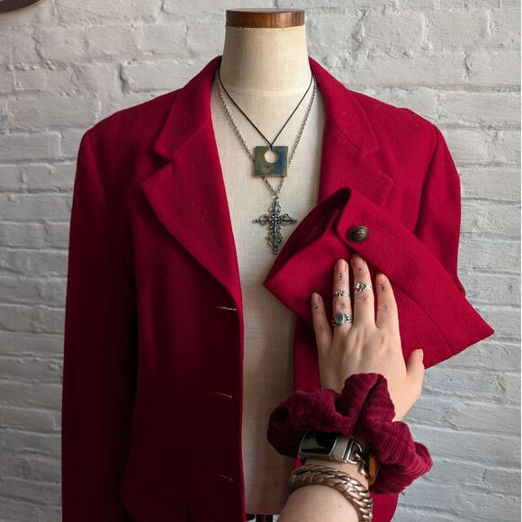 Vintage Red Wool Jacket Chic Minimalist Romance Red Blazer Red Wool Coat Medium - Picture 2 of 8